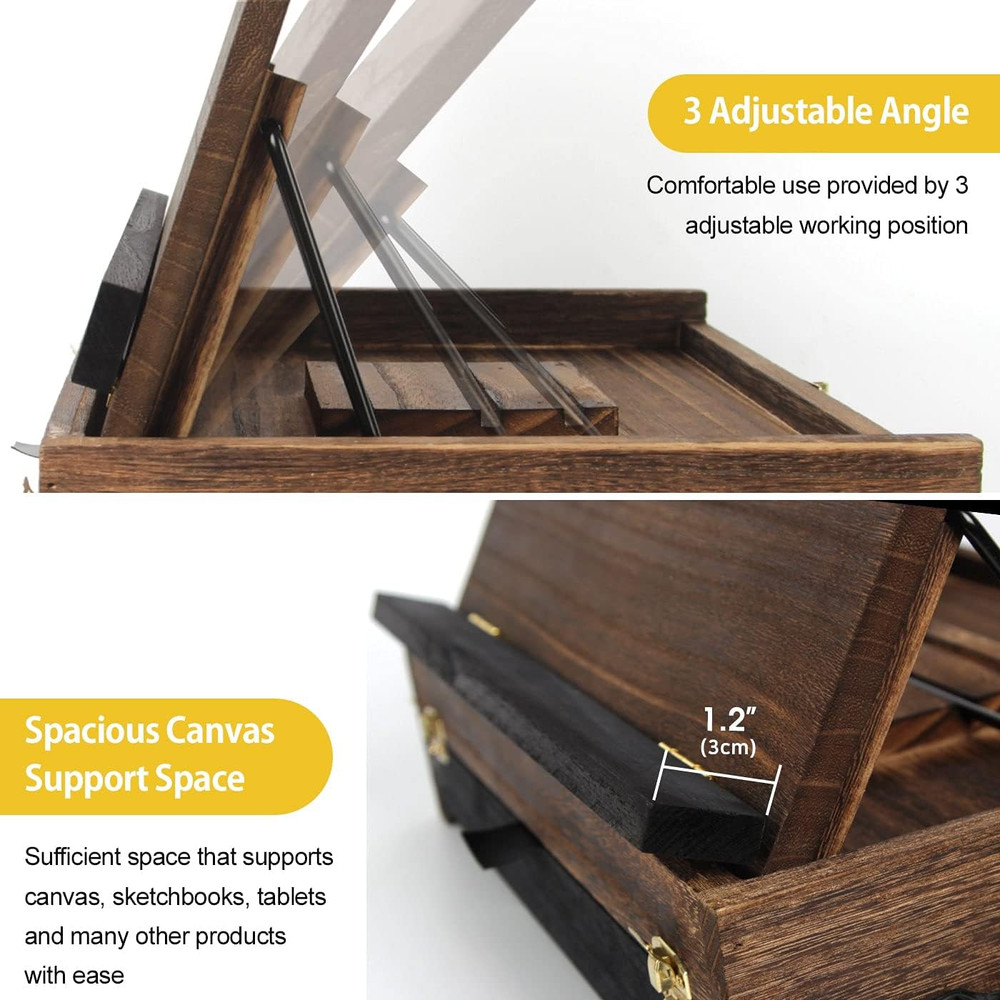 J JACKCUBE DESIGN Rustic Wood Adjustable Portable Desktop Table Easel with Stora