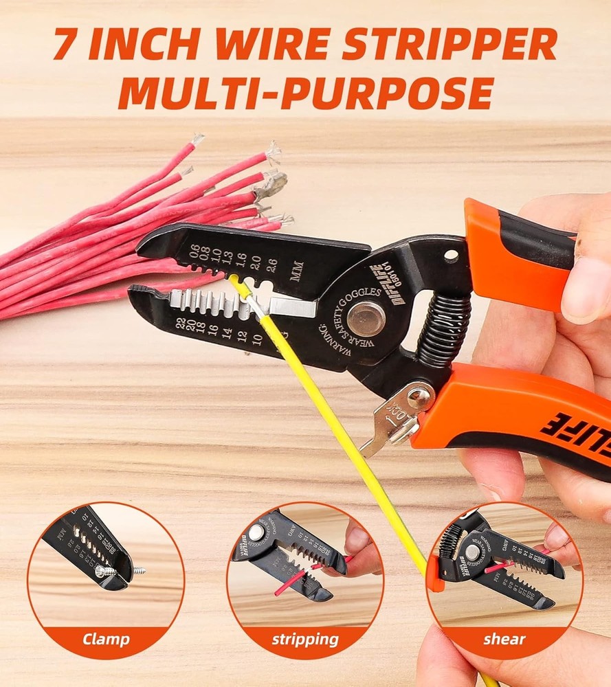 10-22 AWG Wire Stripper Cutter Stripping Tool And Multi-Function Orange