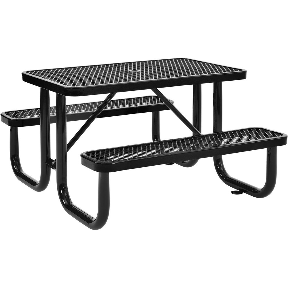 4 ft. Expanded Metal Rectangular Outdoor Steel Picnic Table Black