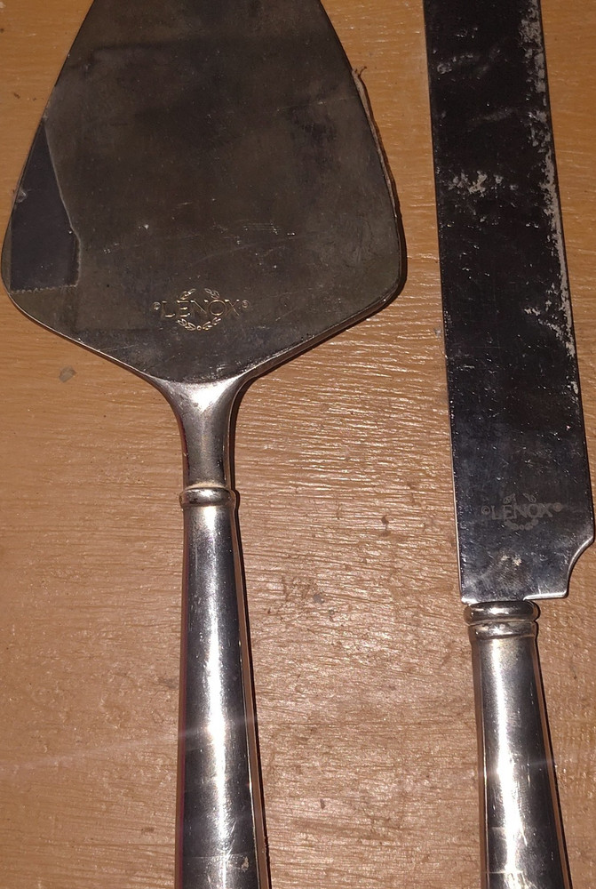 Lenox Silver Metal Cake Knife & Server Set Scroll Handle 2-Piece