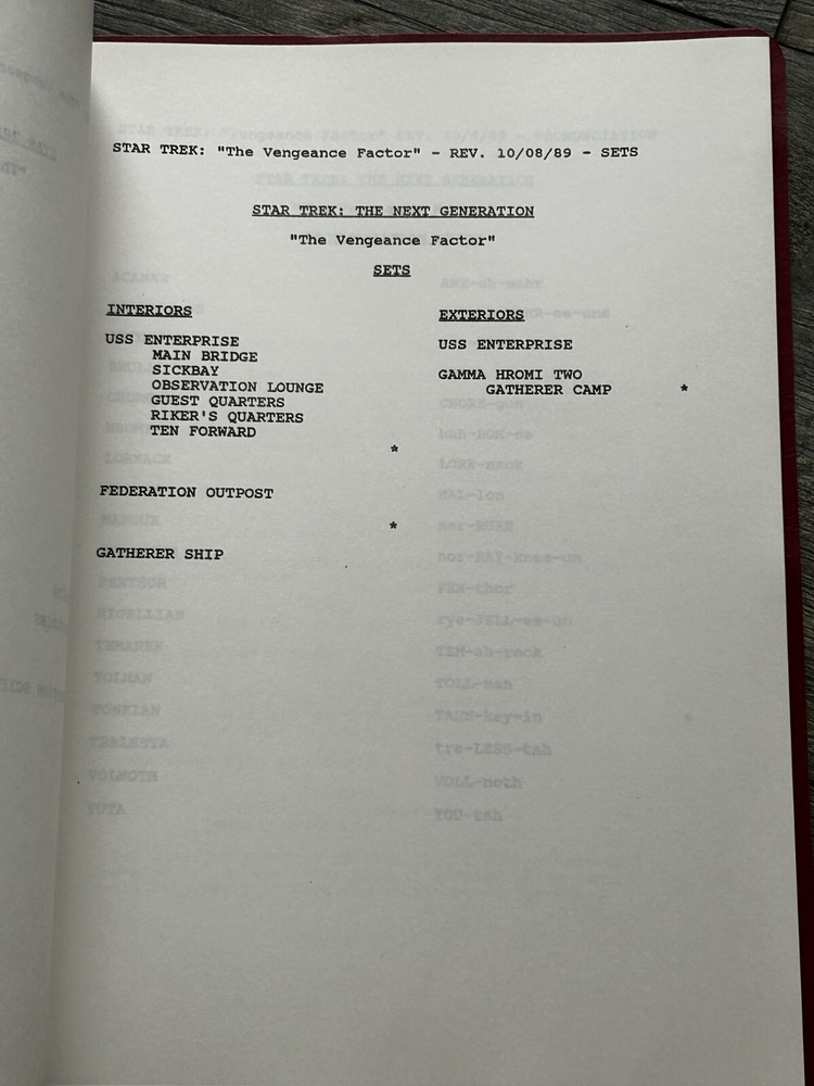STAR TREK Script The Next Generation The Vengeance Factor Final Draft Sept 1989