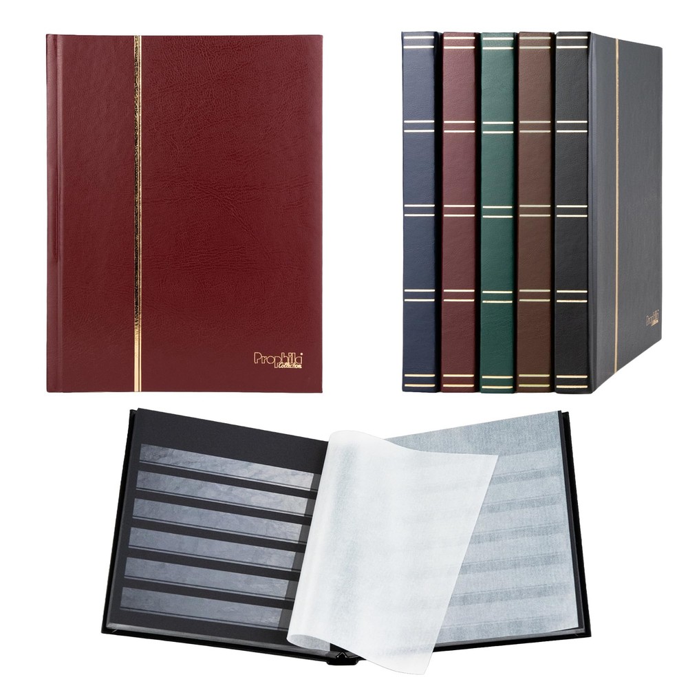 Prophila stamp album (small), 32 black sides, padded red cover