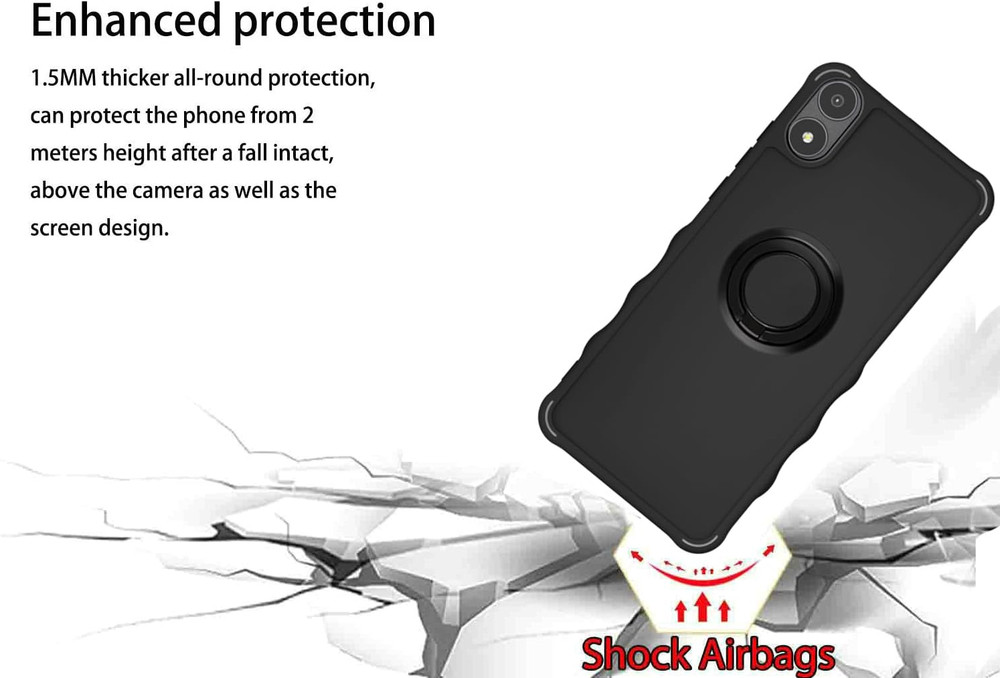 Phone Case A67L Black with Tempered Glass Screen Protector 2MM Ring Support