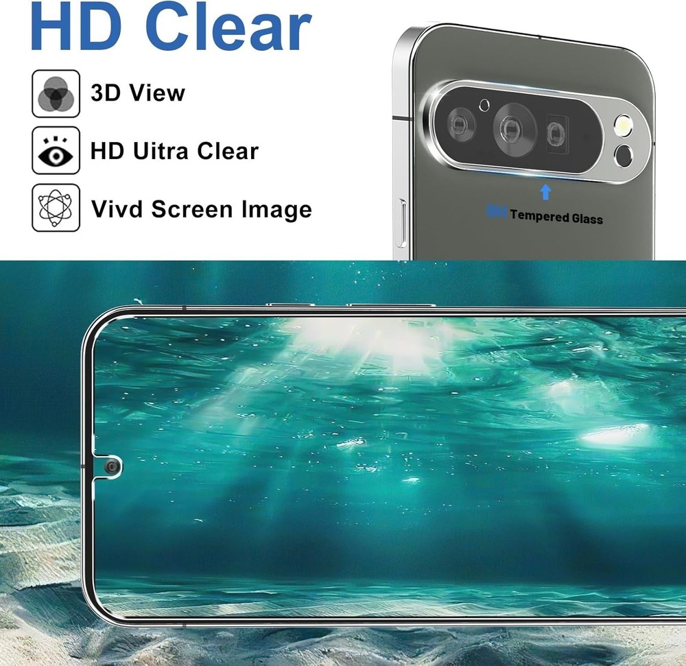 3 Pack for Google Screen Protector Tempered Glass + 3 Pack Camera Lens Protec...