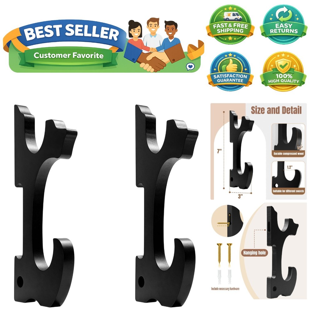 2/Set Sword Hook Wall Mount Samurai Sword Hanger Display Holder Adjustable fo...
