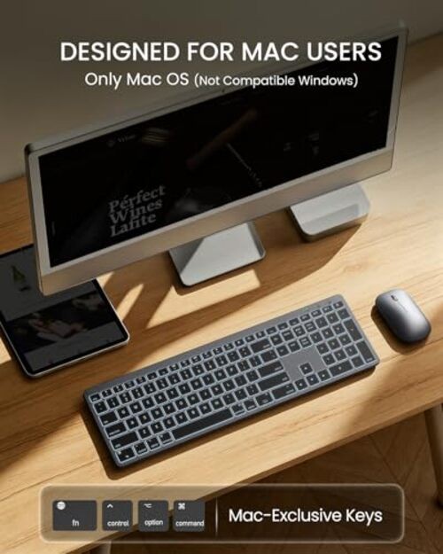 Bluetooth Keyboard and Mouse for Mac — 7-Color Backlit, Multi Space Gray