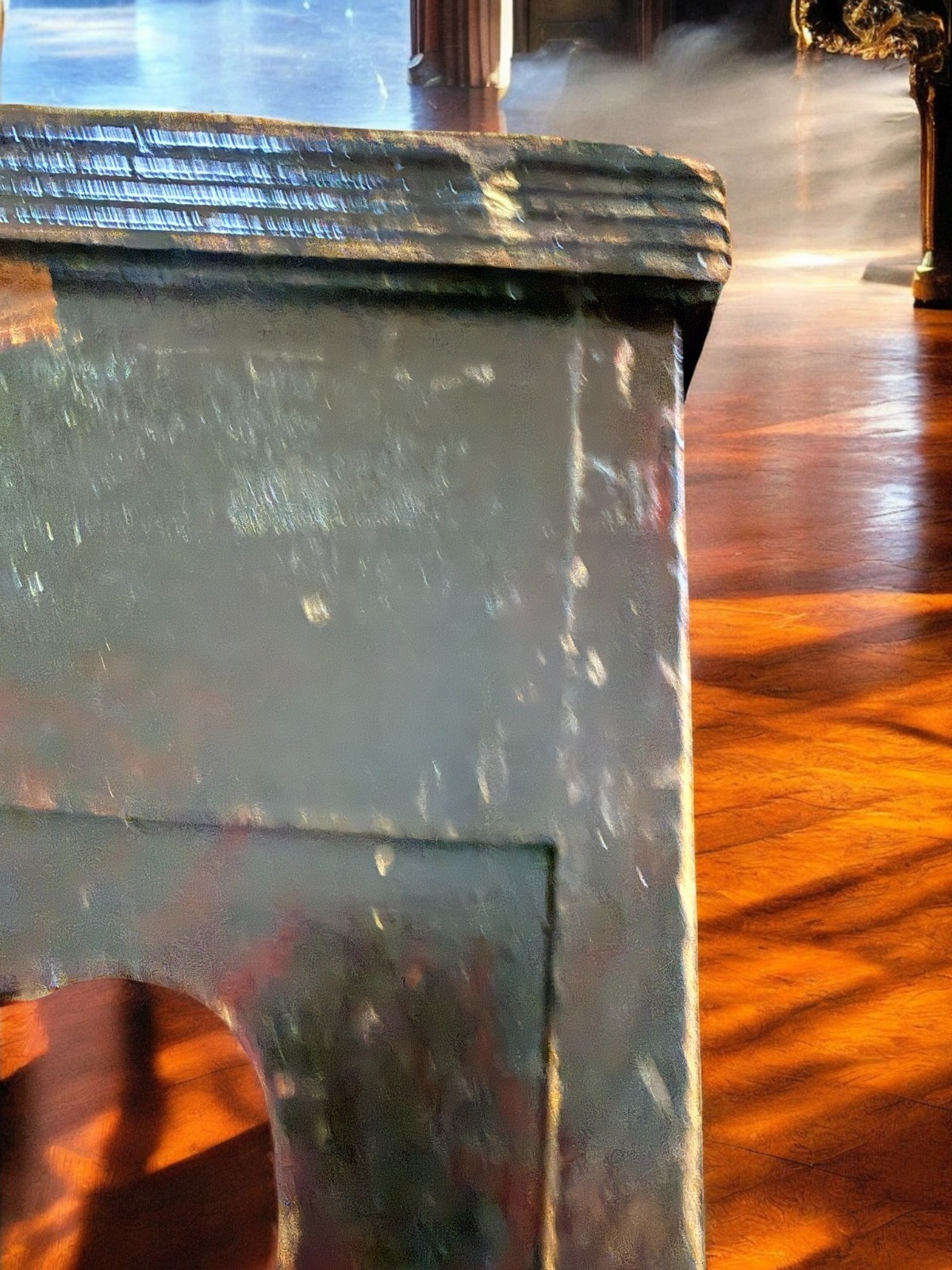 Vintage Floral Tapestry Footstool Wood Base Ottoman Inlaid bird eagle