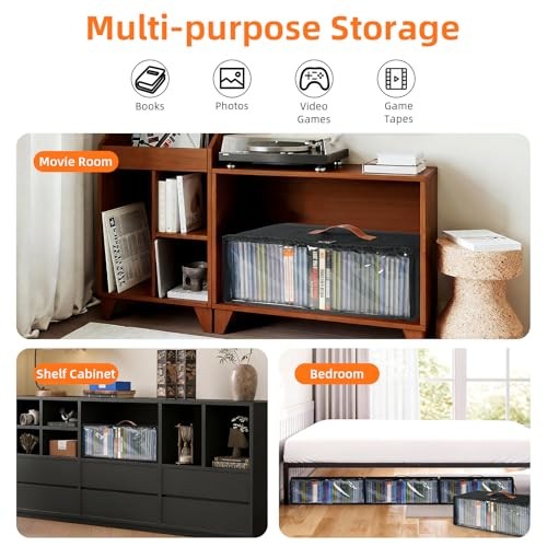 4 Pack CD Storage Box, Stackable CD Case Holder with Front Zippered Clear