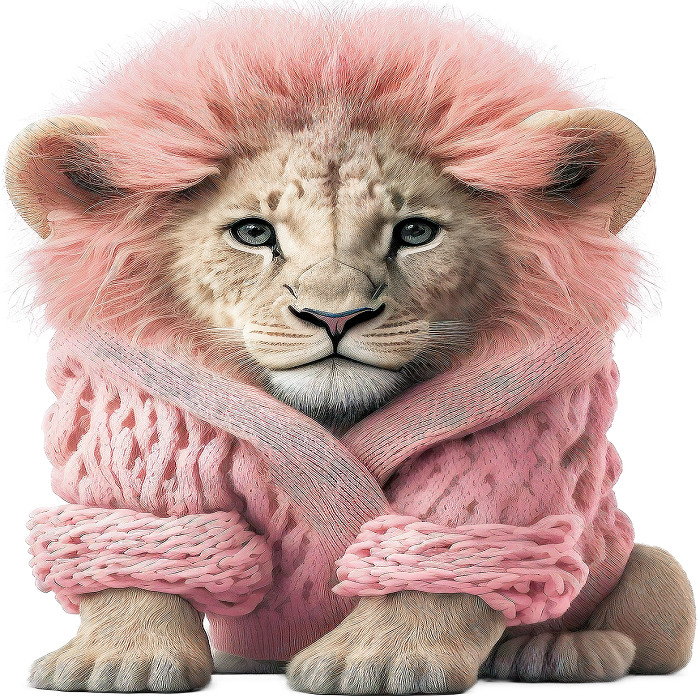 30 Custom Cute Pink Sweater Lion Personalized Address Labels