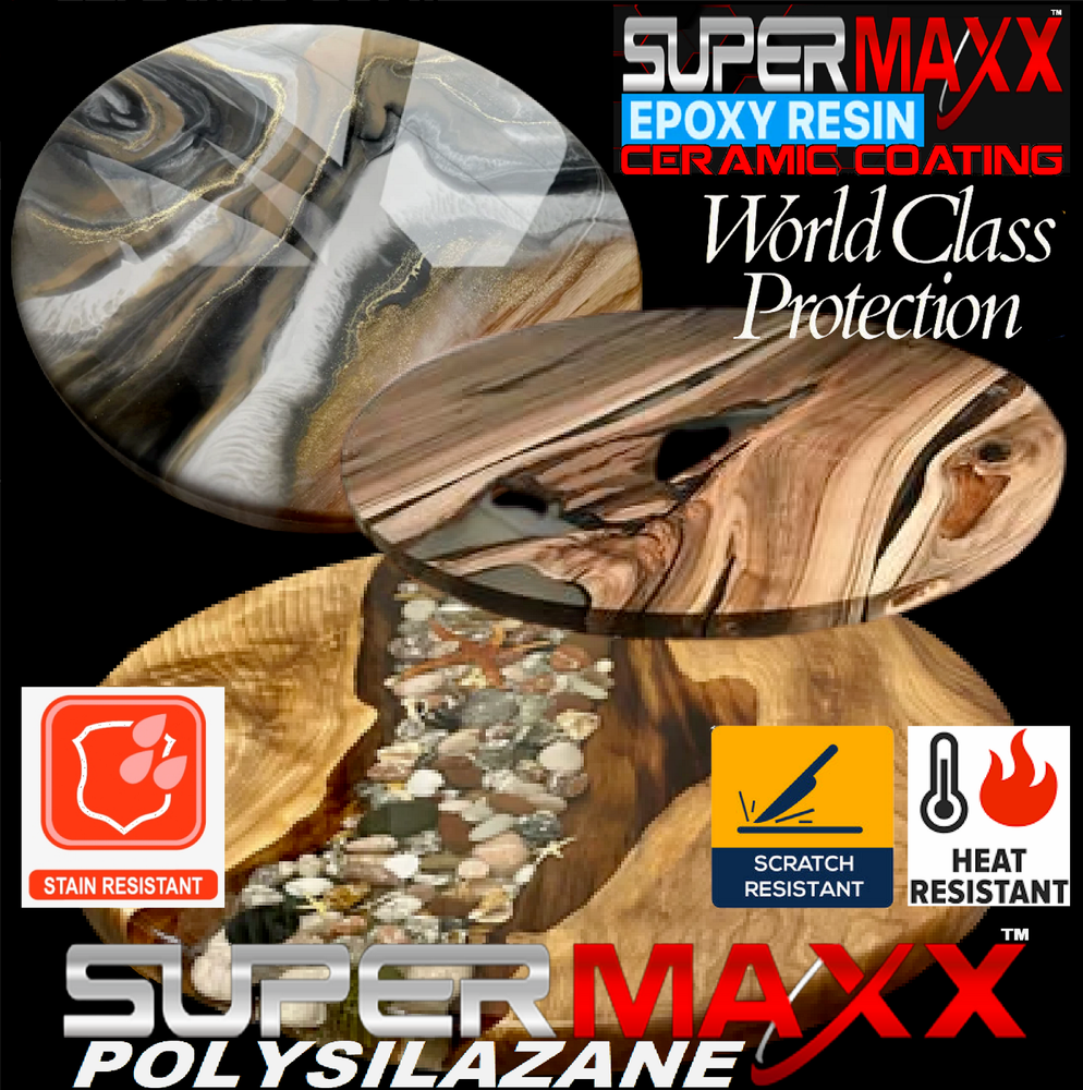 EPOXY RESIN TABLE TOP POLYSILAZANE CERAMIC COATING SCRATCH HEAT STAIN RESISTANT