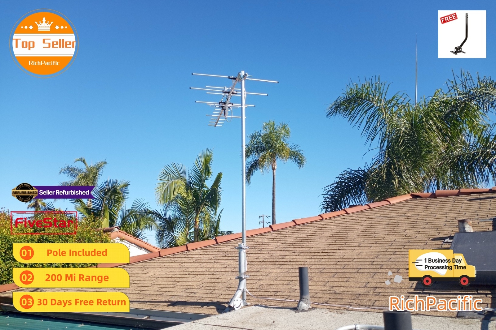 Long Range Yagi HDTV Antenna Outdoor 250 Mile UHF VHF FM Signal Booster