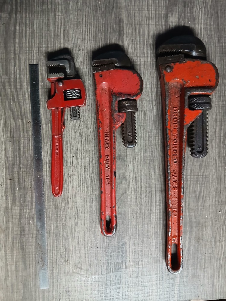Adjustable pipe wrenches x 3, 14",10"8"