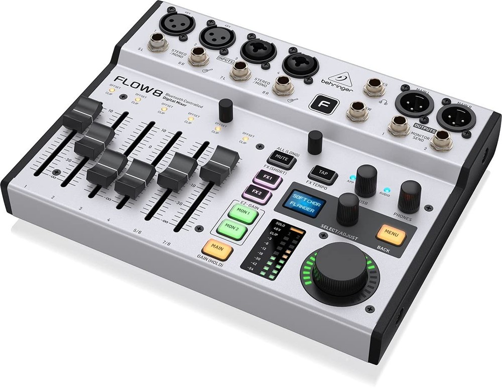 FLOW 8 8-Input Digital Mixer with Bluetooth Audio and App Control, 60 mm Chan...