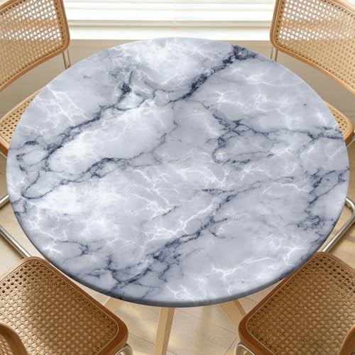 Round Fitted Table Cloth with Elastic Edge Design Table 44" (Round) Marble