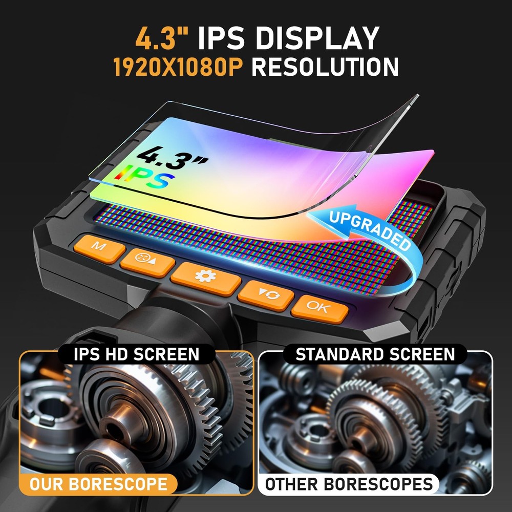 Two-Way Articulating Borescope Camera with Light, Industrial Endoscope Inspec...