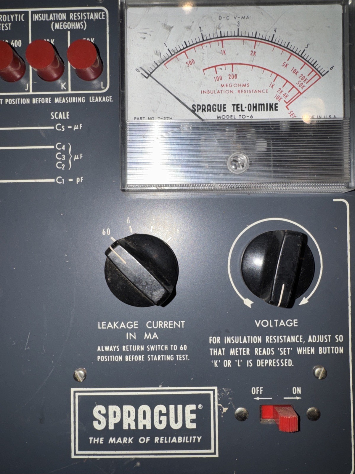 Vintage Sprague TEL-OHMIKE Model TO-6 A Capacitor Analyzer, Untested, Powers On