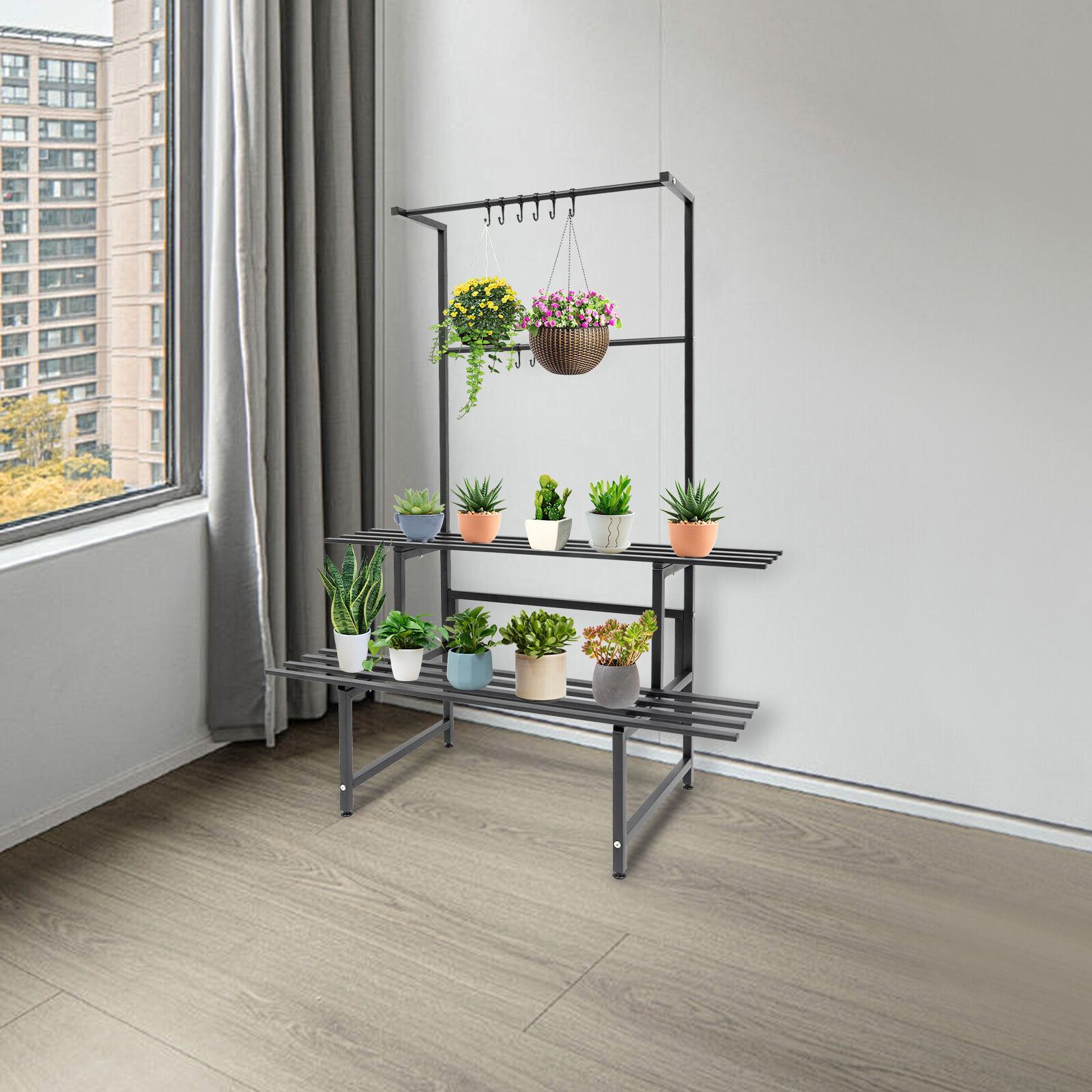 2 Shelves Plant Stand Carbon Steel Plant Holder Flower Pot Potted Holder Rack