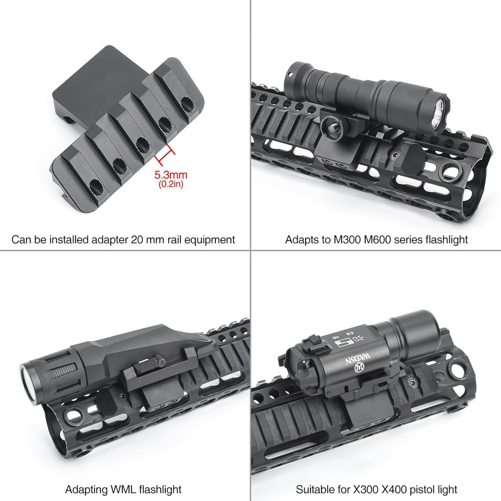 Tactical Offset Adjustable MLOK Picatinny Flashlight Mount for M300 X300 Light