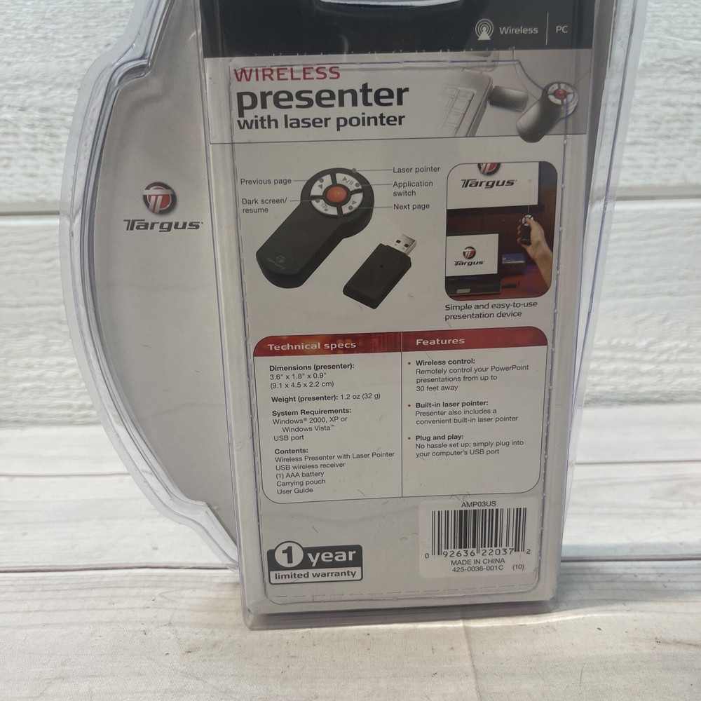 Targus Wireless Presenter Laser Pointer Remote AMP03US New in OEM Packaging