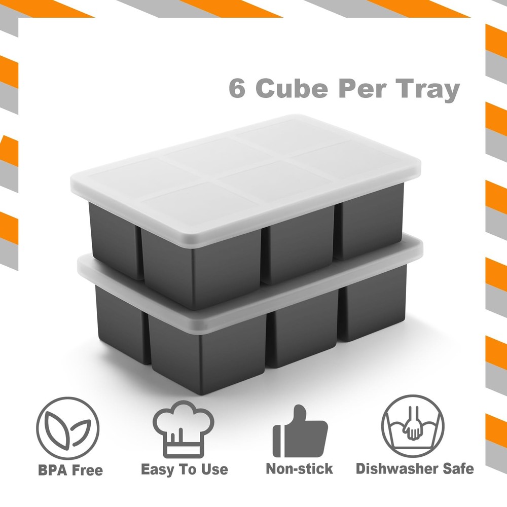 Large Ice Cube Molds Tray with Lid, Stackable Big Silicone Square Ice Cube Mold
