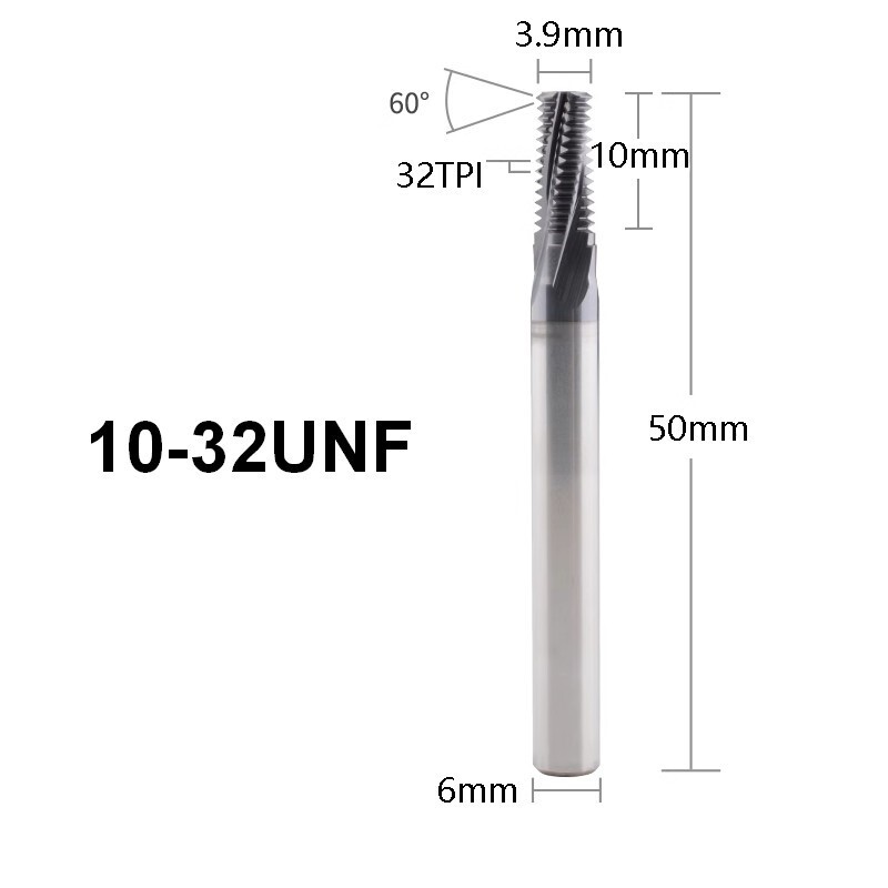 10-32 UNF Solid carbide thread mill - 2xD Full Profile - TiAlN Coated Qty:1pc