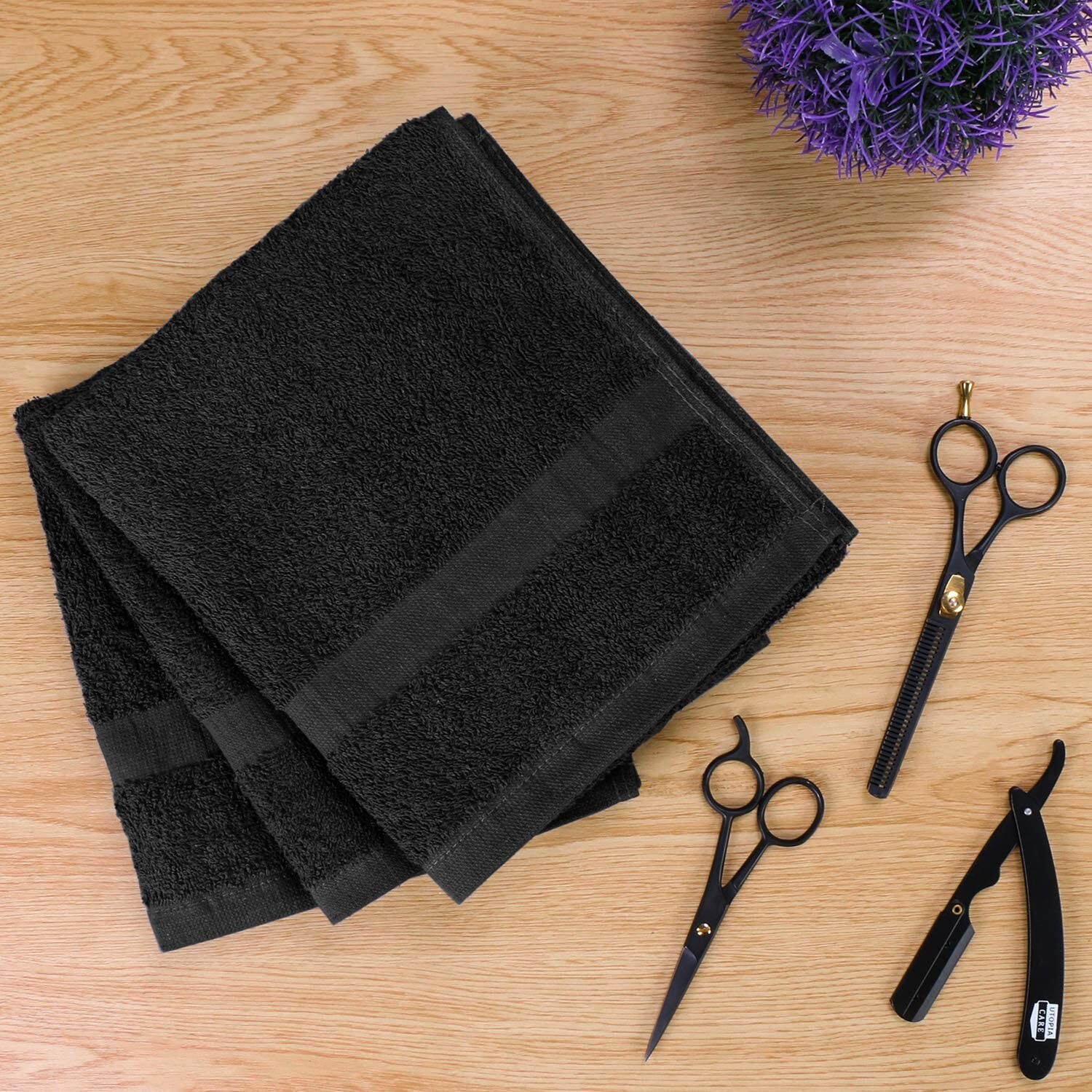 Salon Towels 100% Cotton Towel Pack Of 12 Black Spa Towel in 16x27 inches.