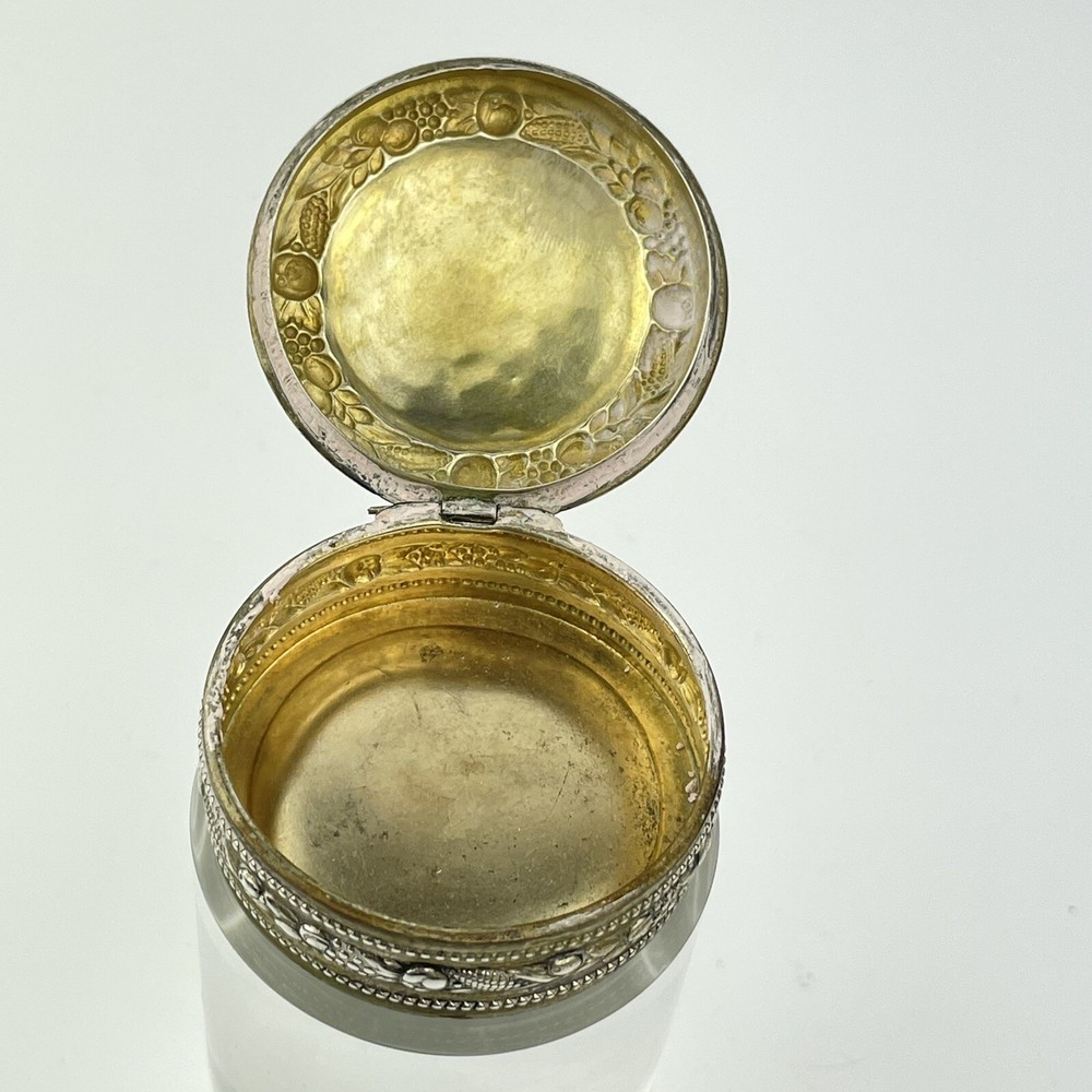 Antique Probably German Solid 800 Silver Trinket Box Fruit & Veg Scroll 4.2cm