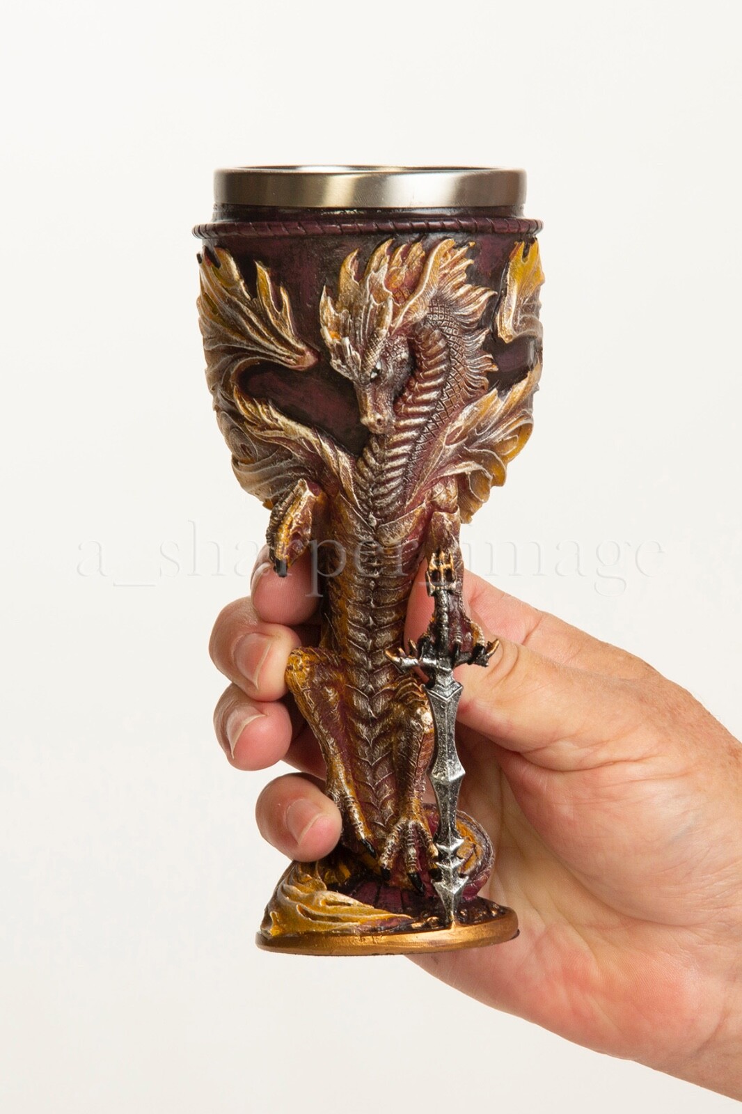 Fierce Guardian 'Flame' Dragon + Sword Wine Goblet, Gothic Fantasy Sculpture