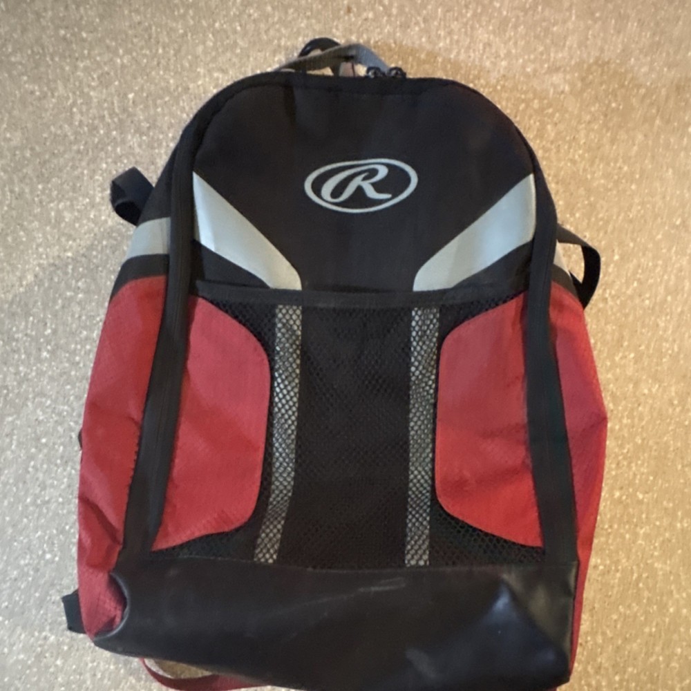 Rawlings Equipment Backpack Baseball Softball Black Red Gray Polyester Zip