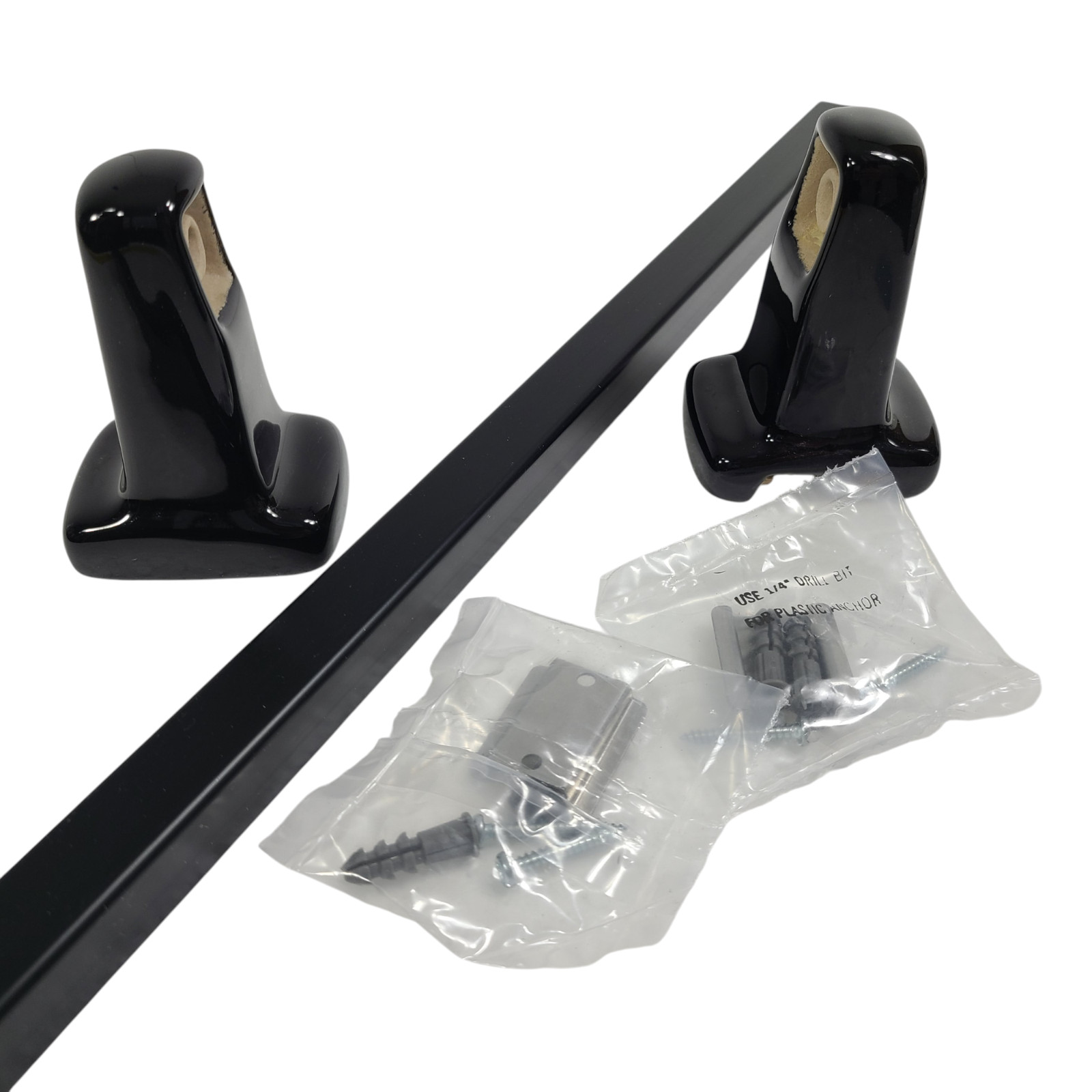 Vintage Black Ceramic Towel Bar Rod Rack Post Holders Bracket Screw in Drywall