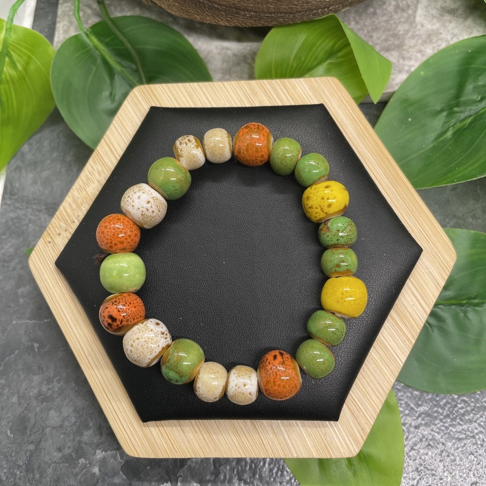 Handmade Ceramic Bead Beaded Stackable 6.5” Plus Stretch Bracelet New B8994