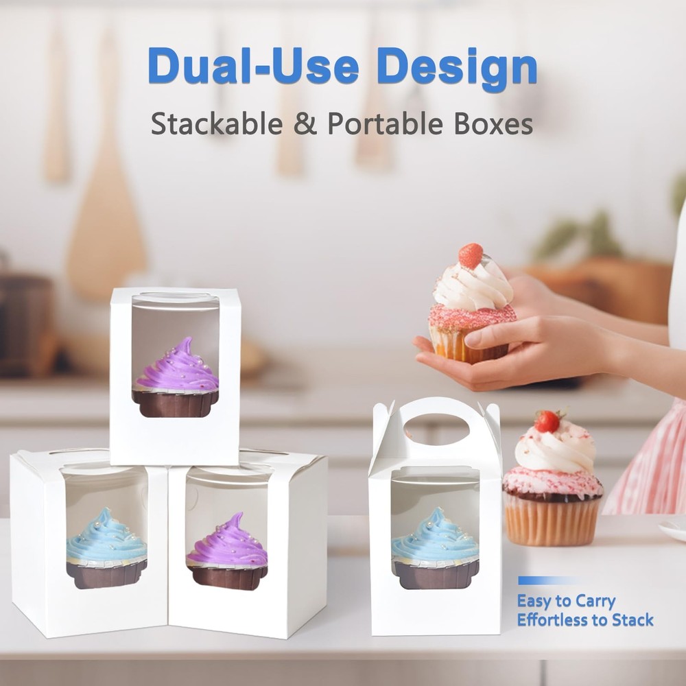 Cupcake Boxes 12 pcs, Individual Cupcake Containers White