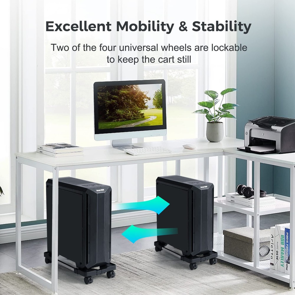 Mobile CPU Tower Stand with Adjustable Height and 4 Rolling Casters