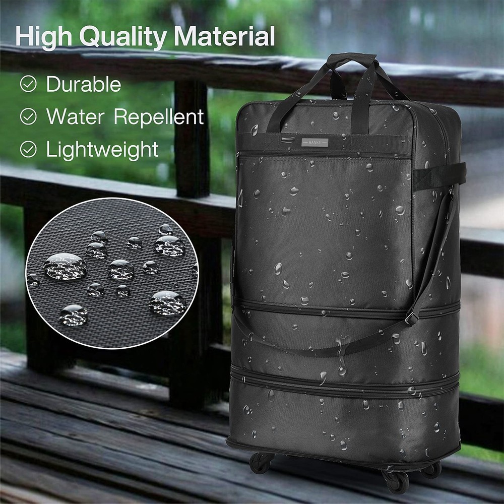Hanke Suitcases with Wheels Expandable Foldable, Black Upgrade Version