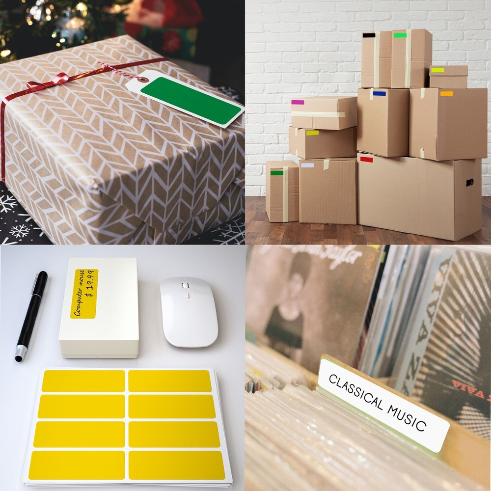 Rectangle Colored White Label in Various Sizes (1" x 3/8" - 4" x 2") 15 Sheets