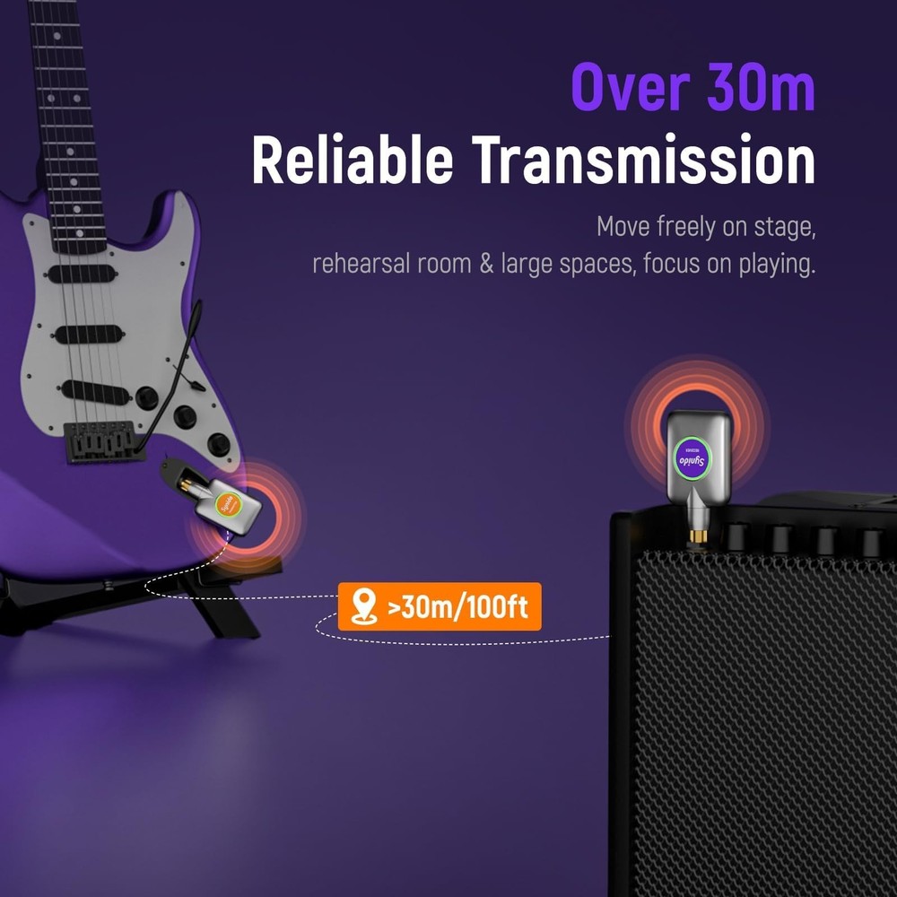 5.8GHz Wireless Guitar System Transmitter Receiver Rechargeable, 8 Channels 5...