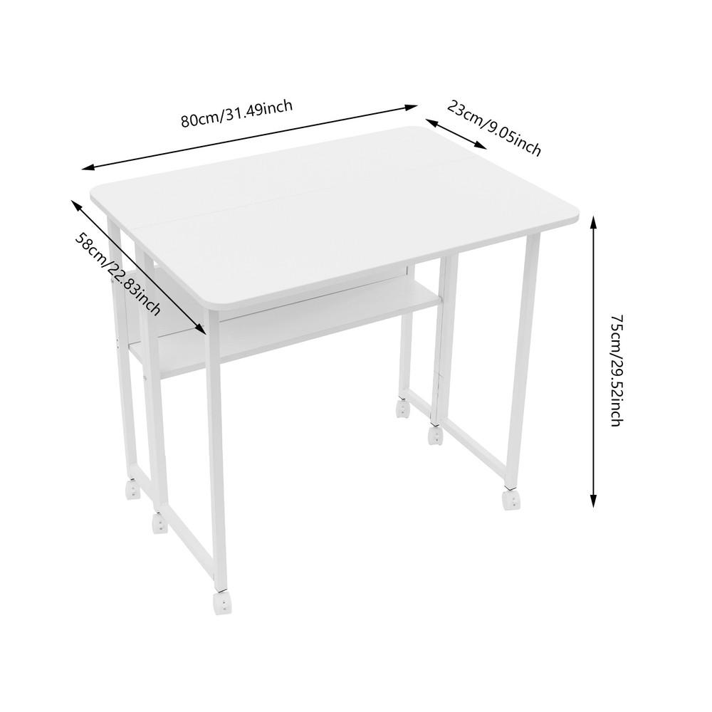 Folding Desk,Folding Desk with Storage Shelf,Foldable Computer Desk with Wheels