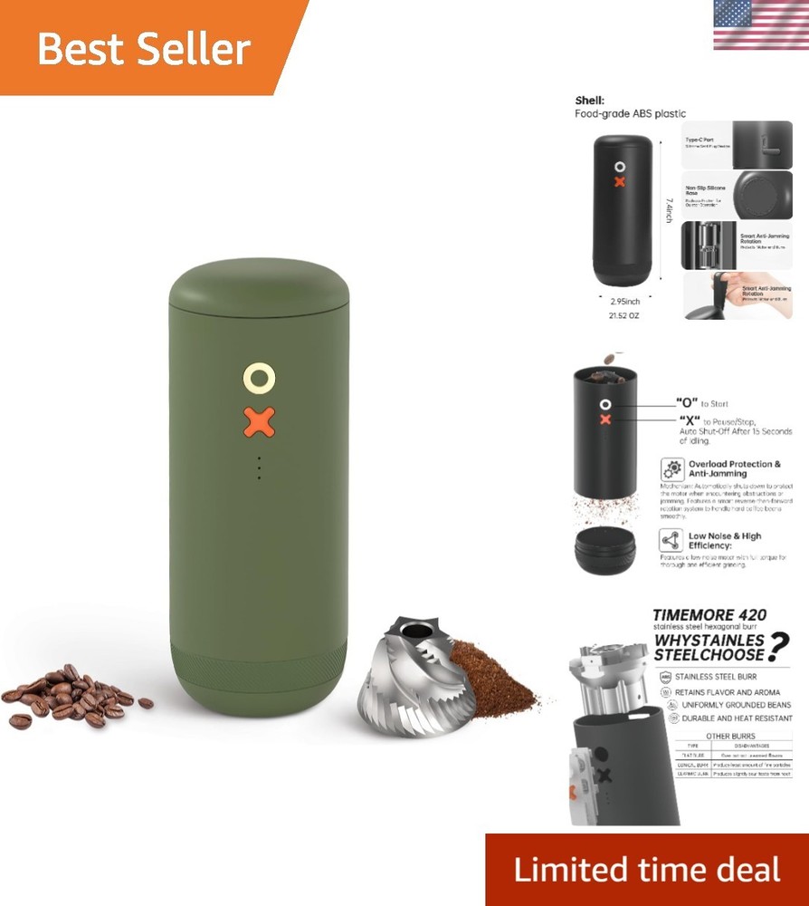 Compact Electric Burr Grinder - Stylish, Quiet & Versatile for Every Brew Type