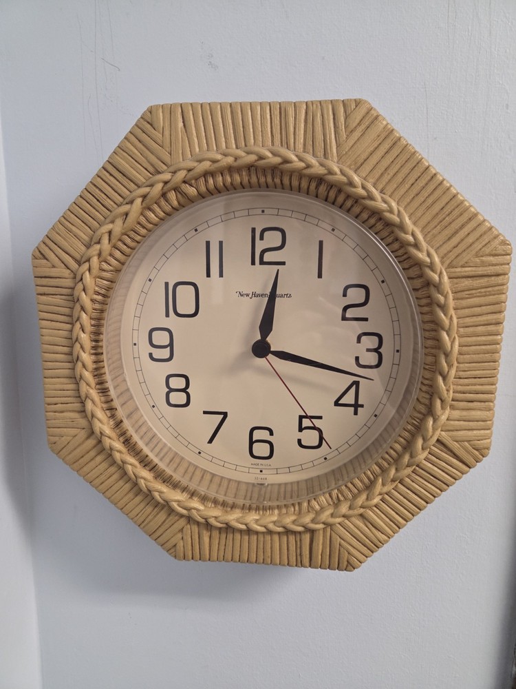 New Haven Quartz Simulated Wicker Wall Clock