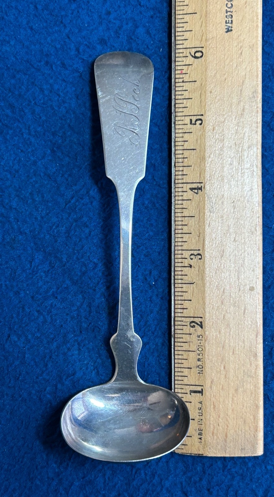 Antique Coin Silver Sauce Spoon Marked S&H. Approx 6” 23.3 Grams Monogrammed