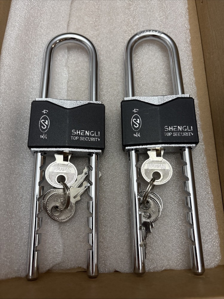 2 Pcs Long Shackle Padlock with Key Solid Metal Removable Adjustable Length.