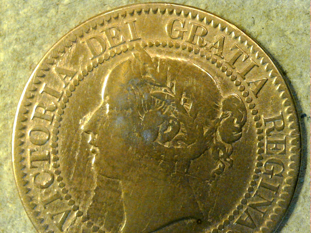 1859 Canada Cent Narrow Low 9 Die-Cracks & Lamination Errors Circ. BN Victoria
