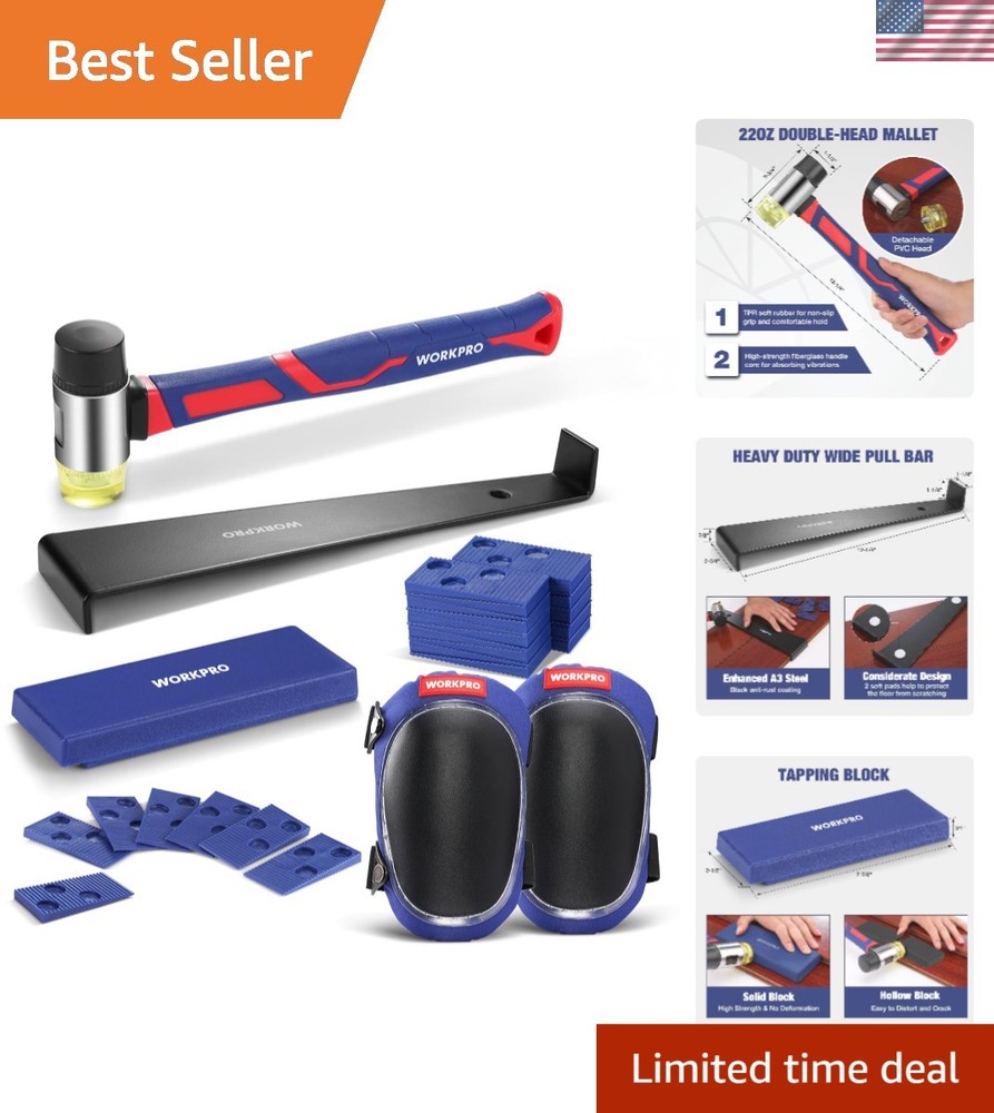 43-Pack Flooring Installation Kit: Rubber Mallet, Pull Bar & Knee Pads
