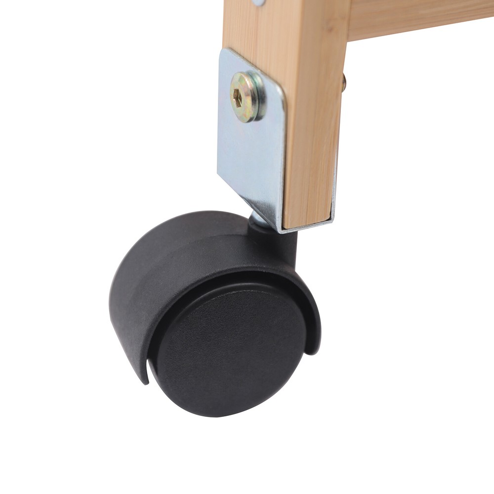 Space-Saving Printer Storage Rack Bamboo Rolling Cart Portable Printer Stand