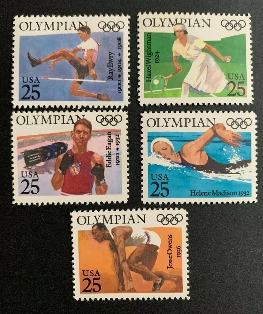 US, #2496-2500 Olympians 1990 set, 5 25c, MNH