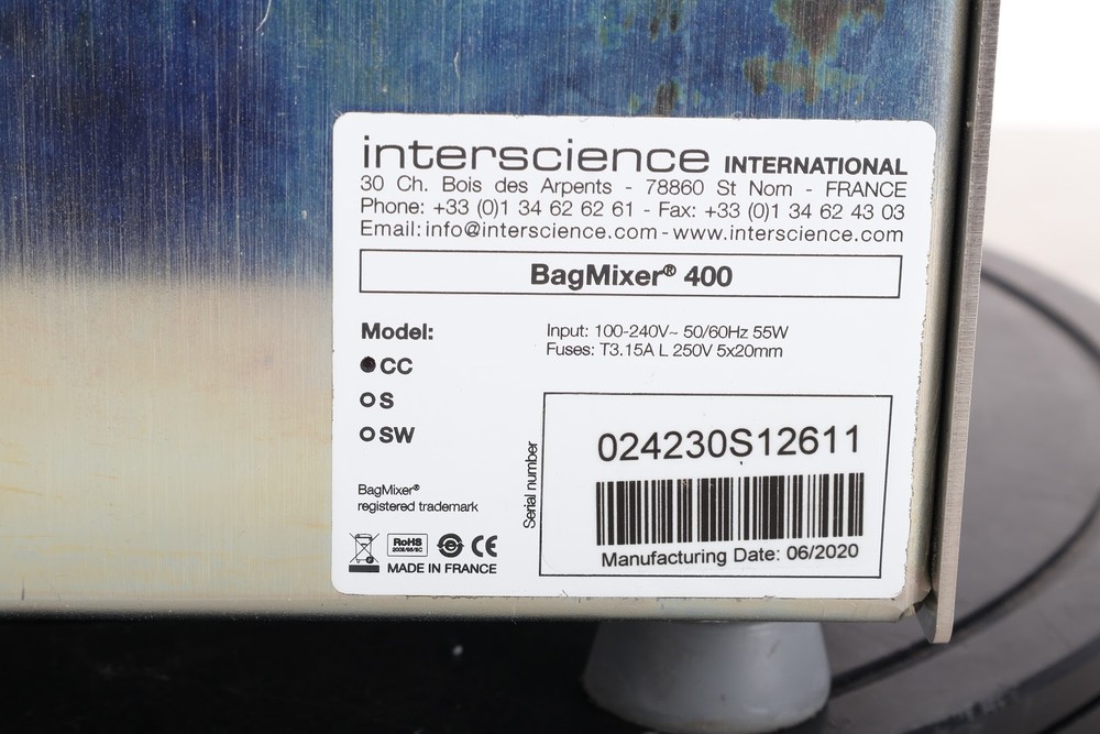Interscience BagMixer 400 CC Lab Blender With Drip Tray