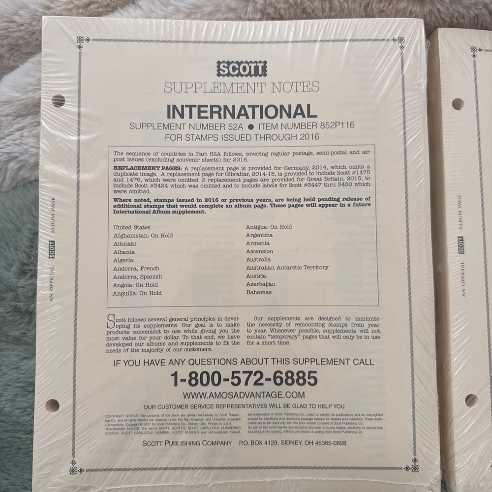 2016 Scott International Stamp Supplement # 52 A & B