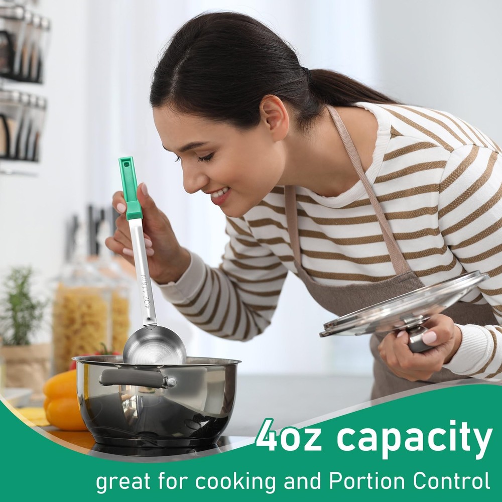 8 Pcs Portion Control Serving Spoons Portion Scoops Cups Solid and Slotted St...