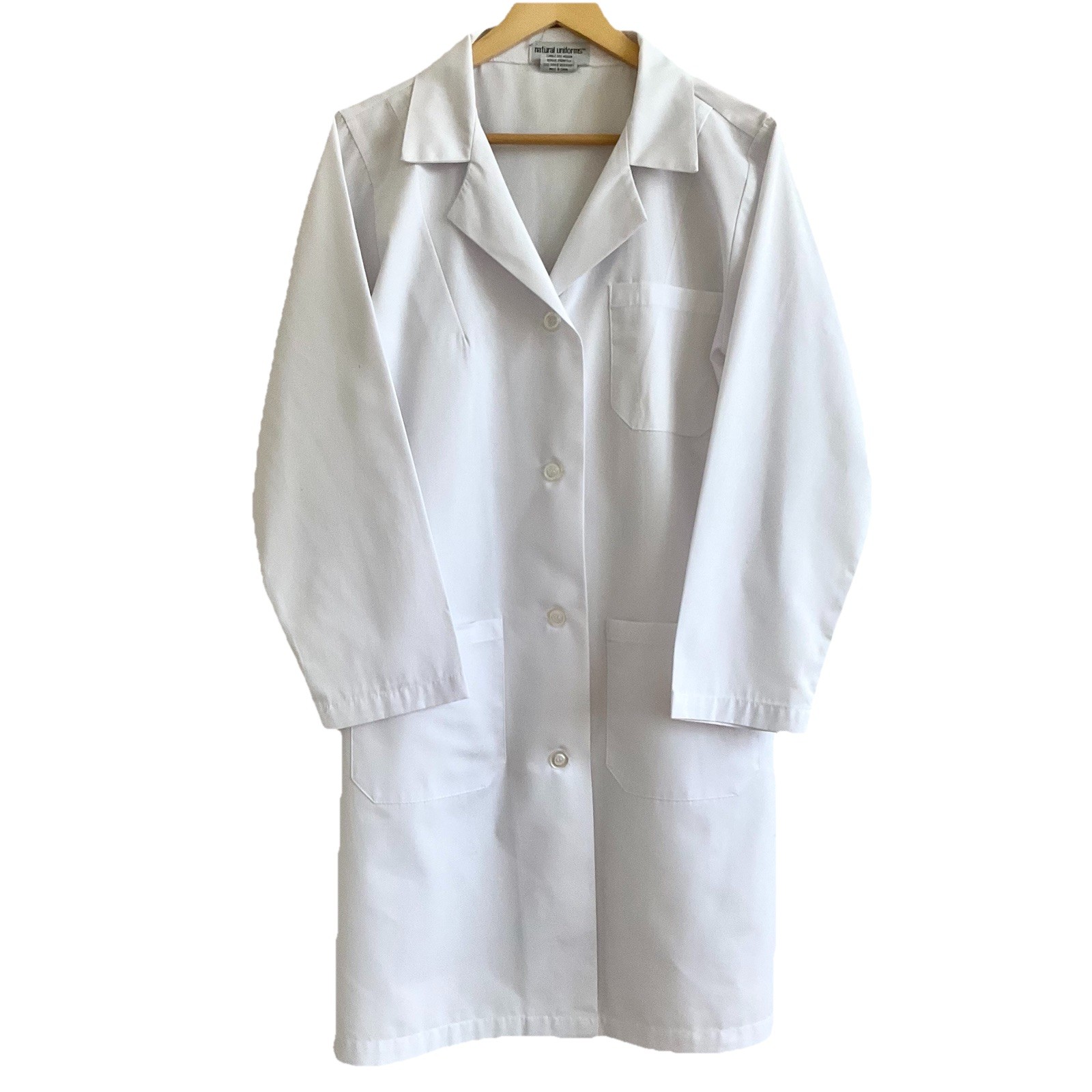 Natural Uniforms Doctor Medical Lab Coat White Long, Collared, Button-Up Size L