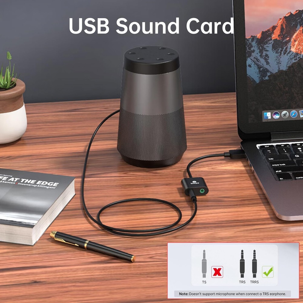 USB to 3.5mm Audio Adapter Headphone Mic Jack for Windows MAC Linux PC PS5 PS4
